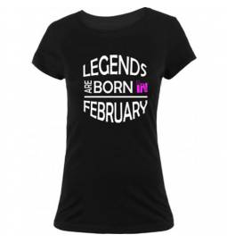 Ženska majica za rojstni dan, Legends february, črna
