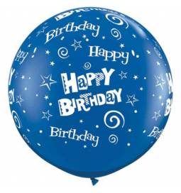 XXL lateks balon Birthday Stars, rdeč