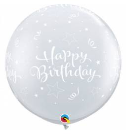 XXL lateks balon Birthday Confeti, prozoren