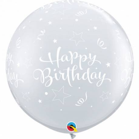 XXL lateks balon Birthday Confeti, prozoren