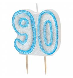 Svečka za 90 let, modra z bleščicami