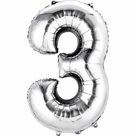 XXL balon številka 3, srebrna