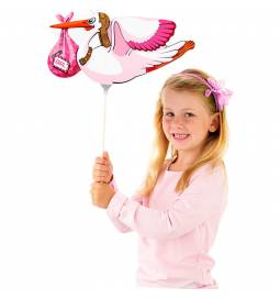 Pink štorklja folija balon na palčki