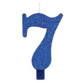 Modra blešečeča svečka številka 7