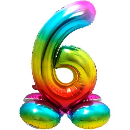 Mavrični balon številka 6 s podstavkom