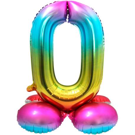Mavrični balon številka 0 s podstavkom