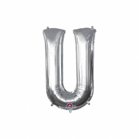 XXL balon črka U, srebrna 86 cm