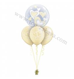 Poročna balonska dekoracija Dva srca, zlata