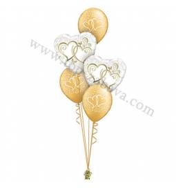 Poročna balonska dekoracija Dva srca 1, zlata