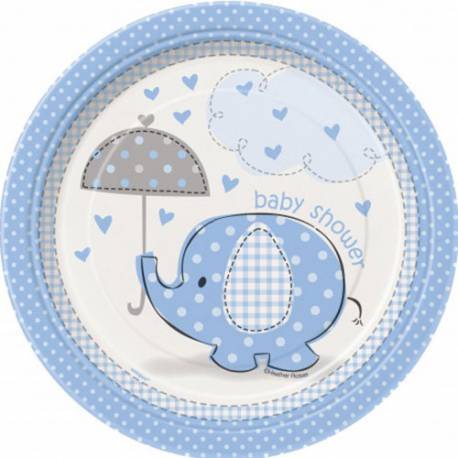 Krožniki za Baby Shower, Moder slonček 18 cm
