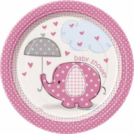 Krožniki za Baby Shower, Pink slonček