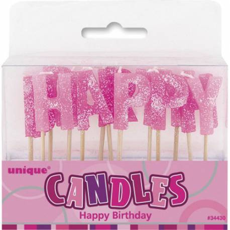 Bleščeče svečke Happy Birthday, pink