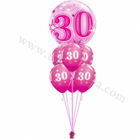 Dekoracija iz balonov za 30 let, bubble pink